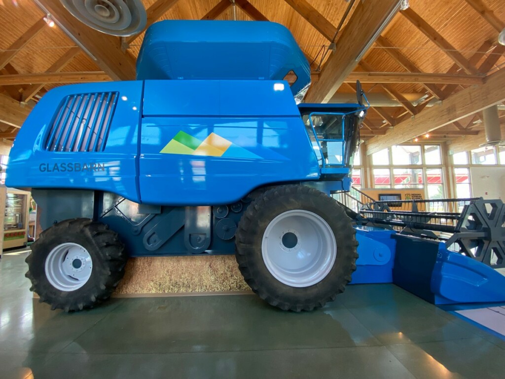 combine harvester inside the Glass Barn