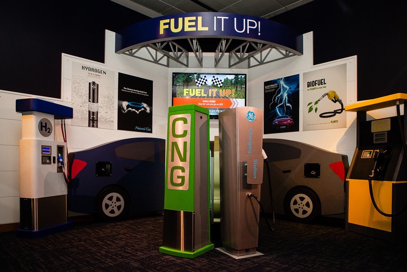 interactive fuel station comparing benefits of various fuels